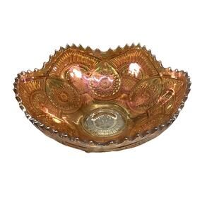 Imperial Glass Elegant Marigold Orange Carnival Sawtooth Edge Fruit Bowl - 10”